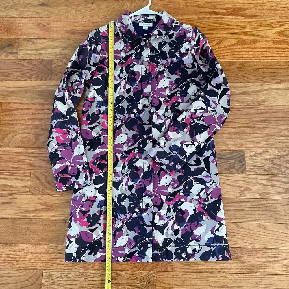 Thakoon Womens XS Floral Rain Coat Purple Blue Canvas Water Resistant Canvas